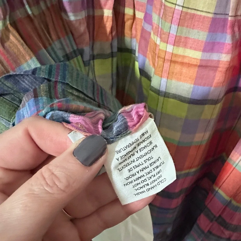 Mii Au Jardin Womens Medium Rainbow‎ Plaid Cotton Drop Waist Midi Dress Handmade